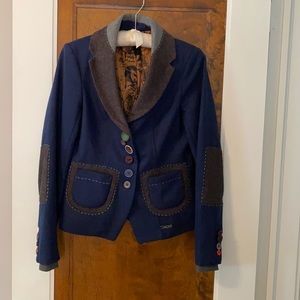 Desigual Logroño Navy and Charcoal Wool Blend Blazer